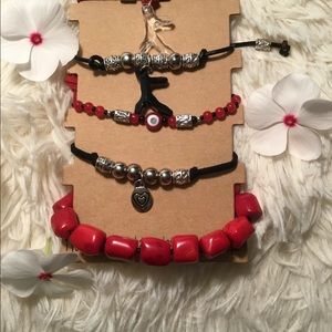 Bracelet set and necklace black and red